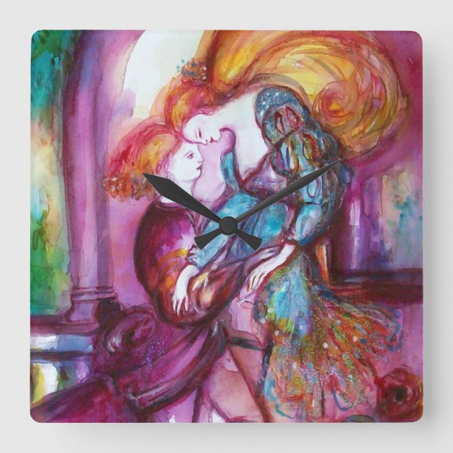 ROMEO AND JULIET Romantic Valentines's Day Square Wall Clock (Front)
