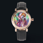 ROMEO AND JULIET Romantic Valentines's Day Watch<br><div class="desc">Balcony scene from Romeo and Juilet  tragedy by William Shakespeare .Original contemporary watercolor painting with golden foil and iridescent colours in bright purple , pink, green, yellow orange ,  teal, turquase,  white ..Painting by Bulgan Lumini (c)</div>