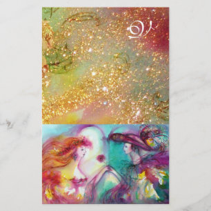 ROMEO AND JULIET,YELLOW GREEN GOLD SPARKLES STATIONERY