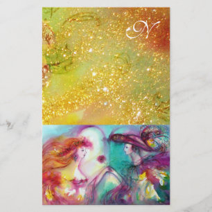 ROMEO AND JULIET,YELLOW GREEN GOLD SPARKLES STATIONERY