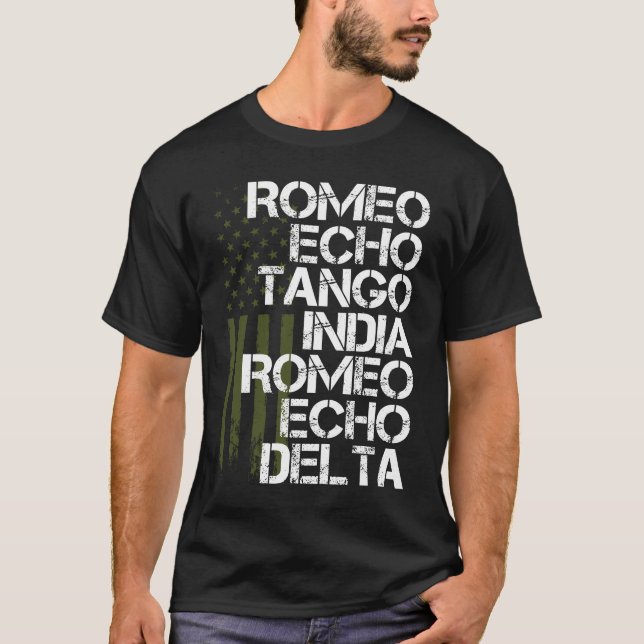 Romeo Echo Tango Funny Military Family Phonetic Al T-Shirt (Front)