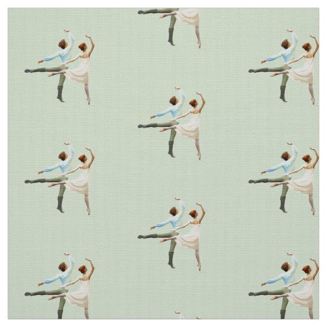 Romeo & Juliet Ballet Figures Dance on Pale Green Fabric (Swatch)