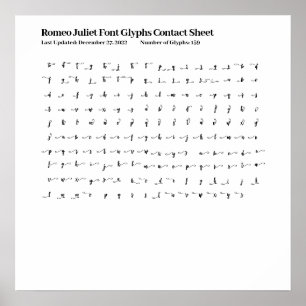 Romeo Juliet Script Font Glyphs Contact Sheet Poster