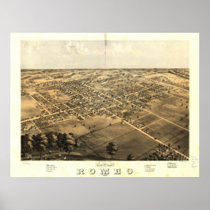 Romeo Michigan 1868 Antique Panoramic Map Poster