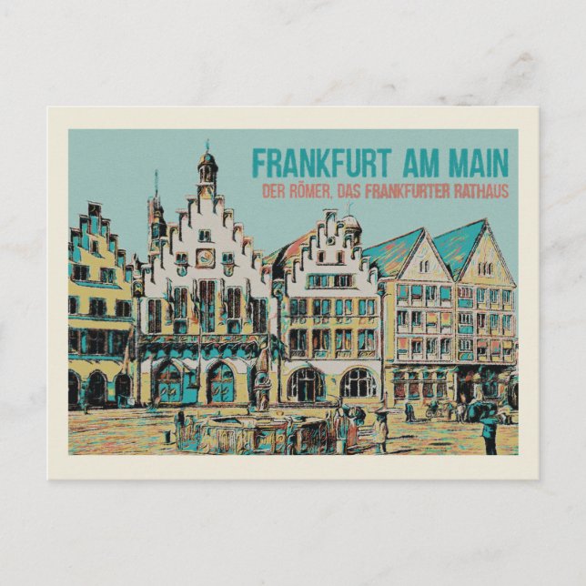 Römer Frankfurt, Iconic City Hall illustration Postcard (Front)