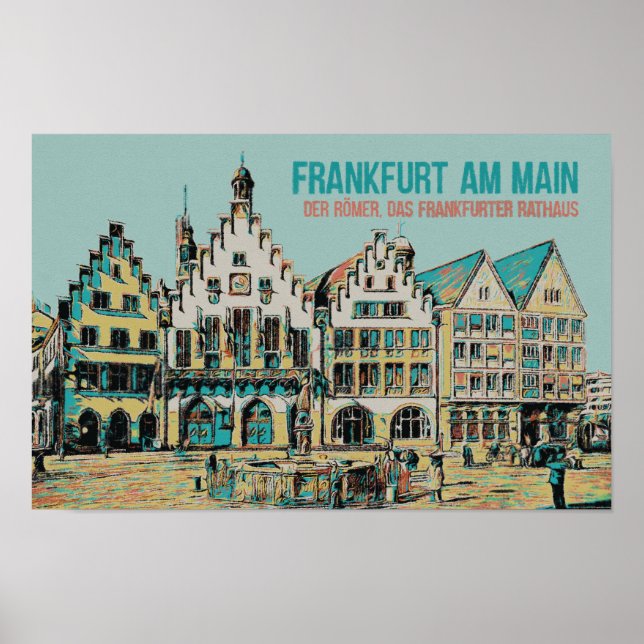 Römer Frankfurt, Iconic City Hall illustration Poster (Front)