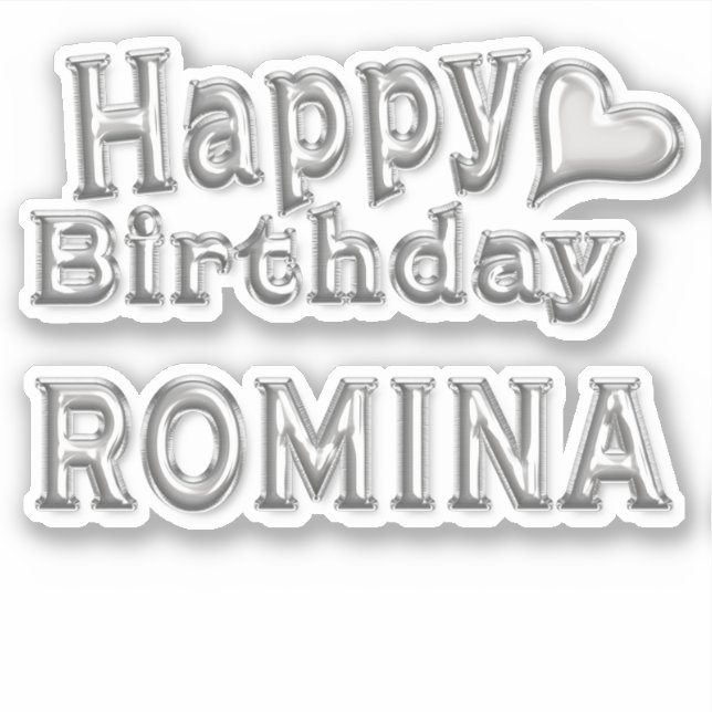 Romina Happy Birthday silver Sticker (Front)
