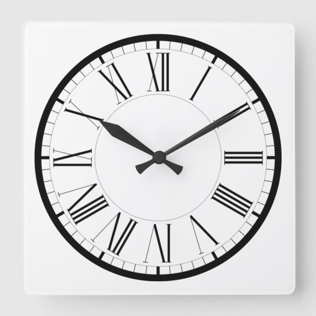 Römische Ziffern rund schwarz weiss klassische Square Wall Clock (Front)