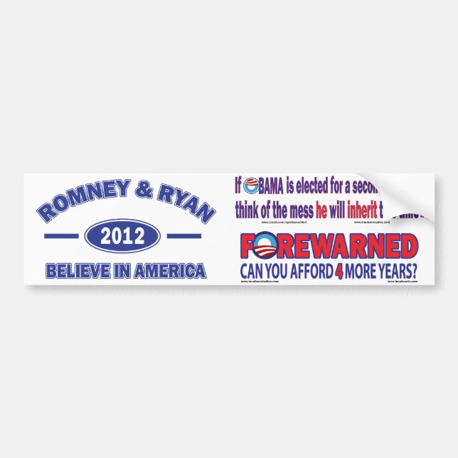 Romney And Ryan 2012 Bumper Sticker (Front)