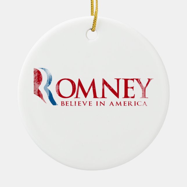 Romney - Believe in America (red) Ceramic Tree Decoration (Front)