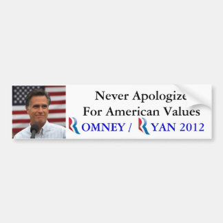 Romney / Ryan 2012 Never Apologise for America Bumper Sticker