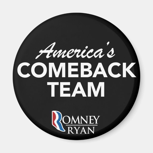 Romney Ryan America's Comeback Team Round (Black) Magnet (Front)