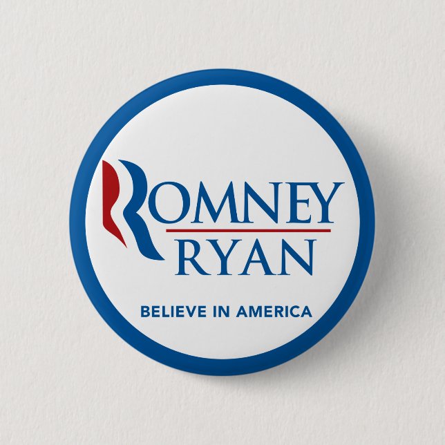 Romney Ryan Believe In America Round Blue Border 6 Cm Round Badge (Front)