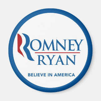 Romney Ryan Believe In America Round Blue Border Magnet