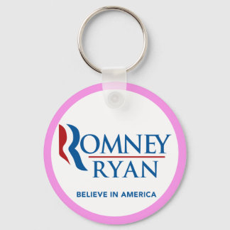 Romney Ryan Believe In America Round (Pink Border) Key Ring