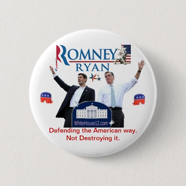 Romney-Ryan: Defending the American Way. 6 Cm Round Badge (Front)