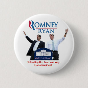 Romney-Ryan: Defending the American Way. 6 Cm Round Badge