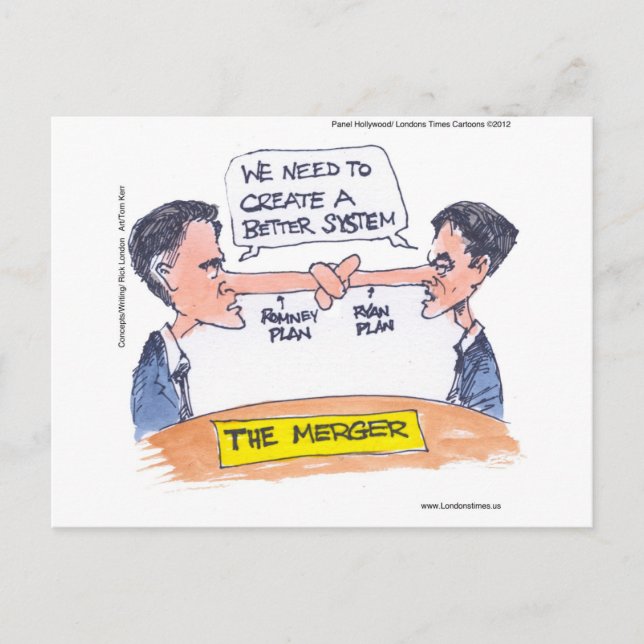 Romney Ryan Pinocchio Merger Funny Gifts & Tees Postcard (Front)