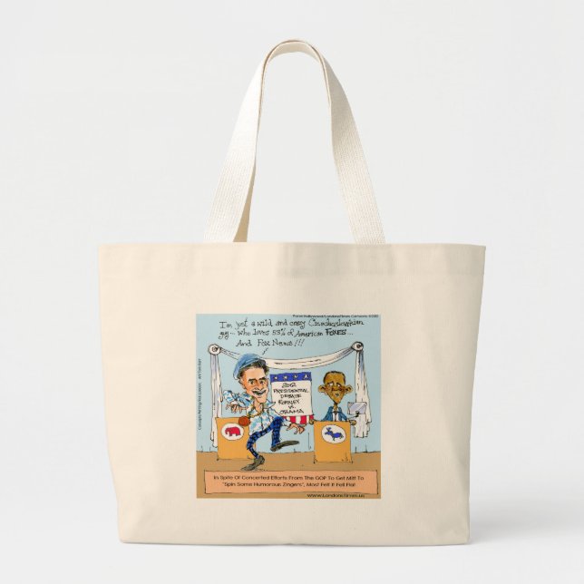 Romney Tries Zingers on Obama Funny Gifts & Cards Large Tote Bag (Front)