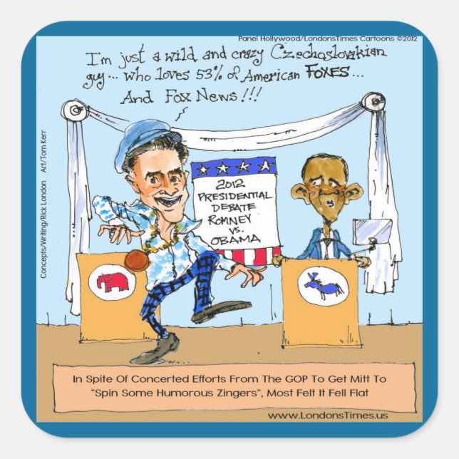 Romney Tries Zingers on Obama Funny Gifts & Cards Square Sticker (Front)