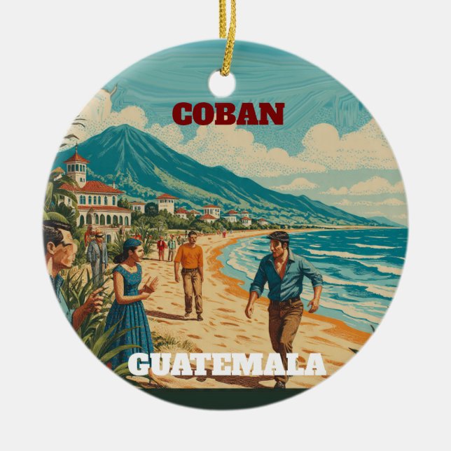 Rompecabezas  GUATEMALA COBAN Retro poster Ceramic Tree Decoration (Front)