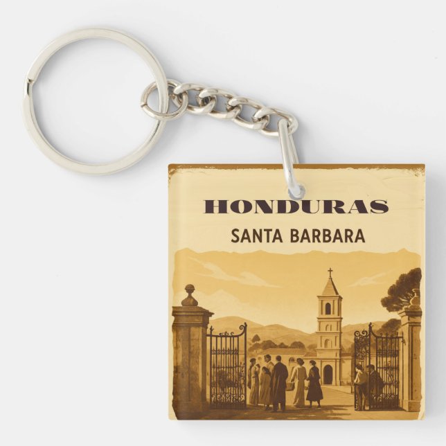 Rompecabezas  Honduras Santa Barbara Retro poster Key Ring (Front)