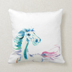 Romping Rainbow Horse Art Cushion