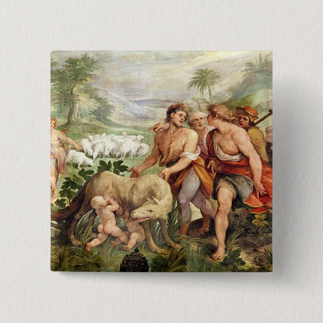 Romulus suckled by the she-wolf 15 cm square badge (Front)