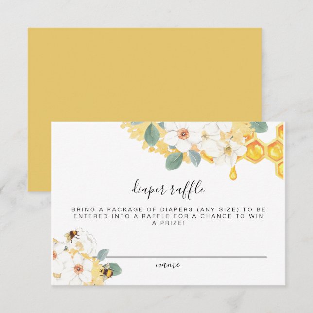 Romy - Floral Honey Bee Diaper Raffle Ticket Card (Front/Back)