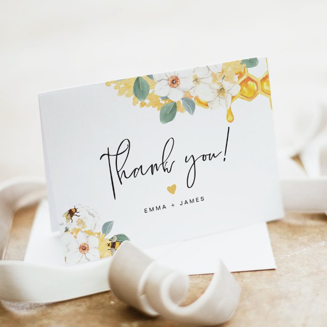 ROMY Rustic White Floral Honey Bumble Bee Thank You Card (Creator Uploaded)
