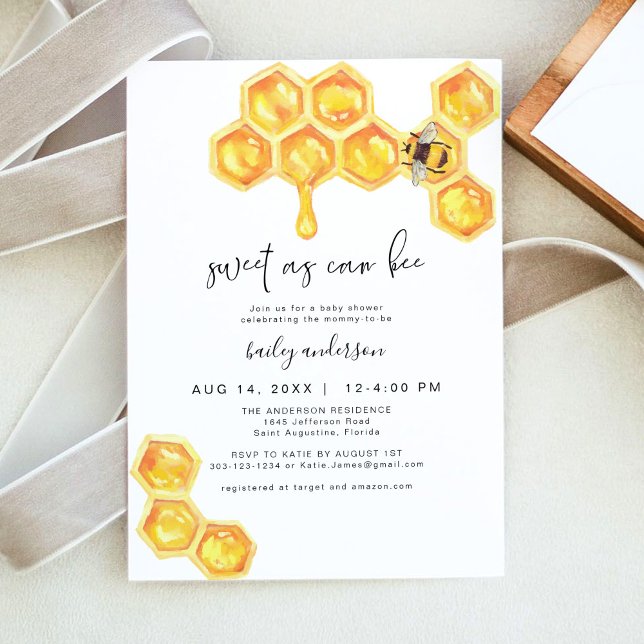 ROMY Rustic Yellow Sweet As Can Bee Baby Shower Invitation (Creator Uploaded)