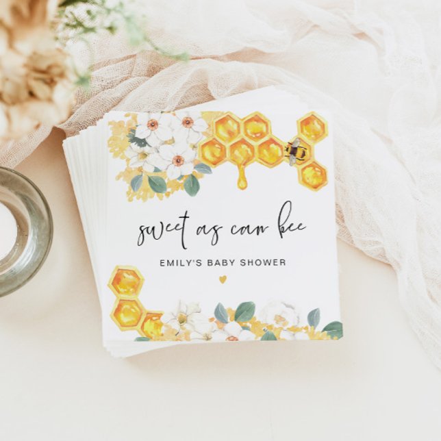 ROMY Sweet As Can Bee White Floral Baby Shower Napkin (Creator Uploaded)
