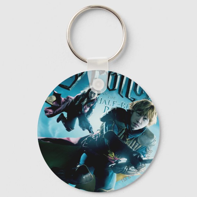 Ron and Ginny On Brooms 1 Key Ring (Front)