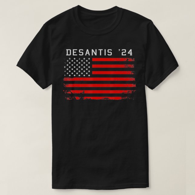 RON DESANTIS 2024 Tee DeSantis '24 Red USA Flag  (Design Front)