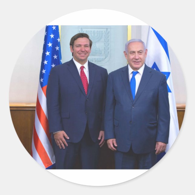 Ron DeSantis And Benjamin Netanyahu Classic Round Sticker (Front)