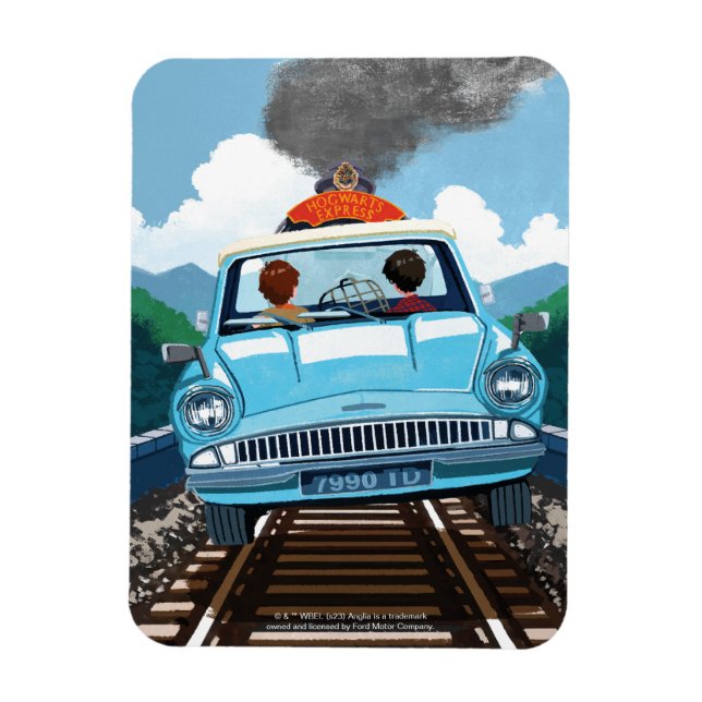 Ron & HARRY POTTER™ in Flying Car to HOGWARTS™ Magnet (Vertical)