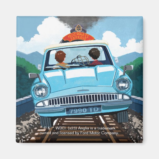 Ron & HARRY POTTER™ in Flying Car to HOGWARTS™ Magnet (Front)