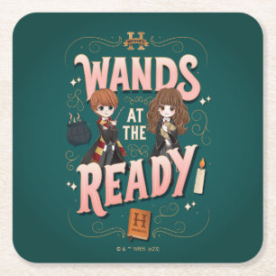 Ron & Hermione Wands at the Ready Square Paper Coaster