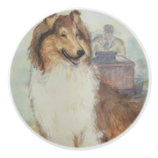 Ron Hevener Collie Dog Ceramic Knob (Front)