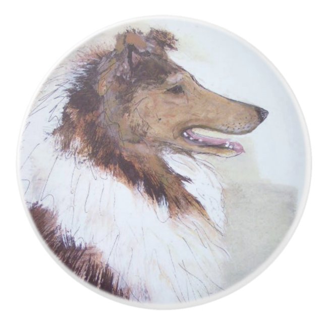 Ron Hevener Collie Dog Ceramic Knob (Front)