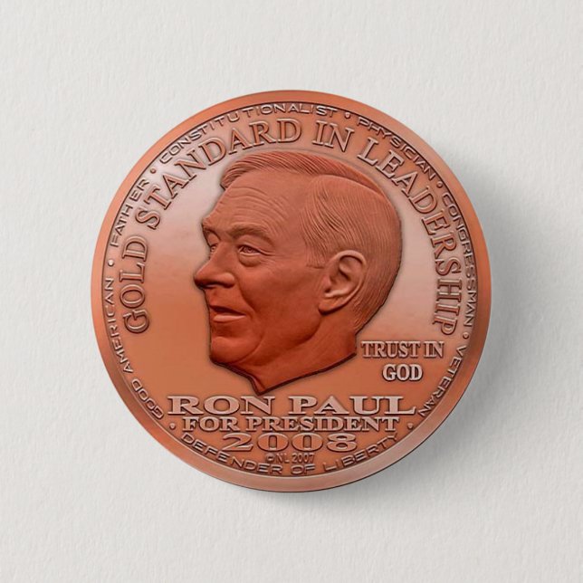 Ron Paul "Banned" Copper Liberty Dollar...Button! 6 Cm Round Badge (Front)