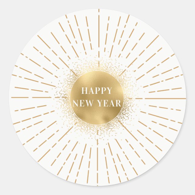 Rond Happy New Year Modern Solar Gold Sticker (Front)