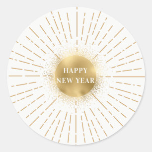 Rond Happy New Year Modern Solar Gold Sticker