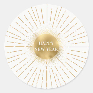 Rond Happy New Year Modern Solar Gold Sticker