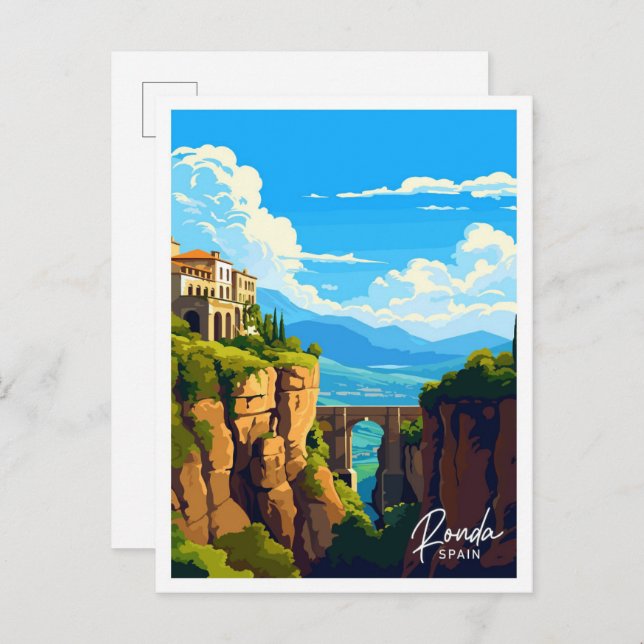 Ronda Spain Art Travel Vintage illustration Postcard (Front/Back)
