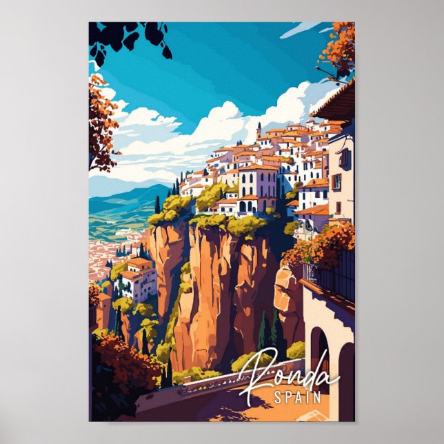 Ronda Spain vintage travel illustration Poster (Front)