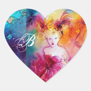 RONDO IN LAGOON /Monogram Venetian Masquerade Ball Heart Sticker