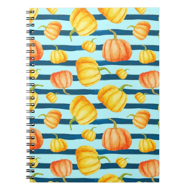 Rong round Orange Pumpkin. Seamless Watercolor pat Notebook (Front)