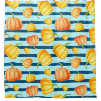 Rong round Orange Pumpkin. Seamless Watercolor pat Shower Curtain