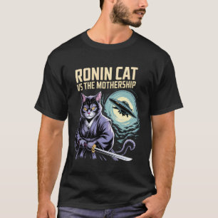 Ronin Cat vs Mothership SciFi Art Design T-Shirt